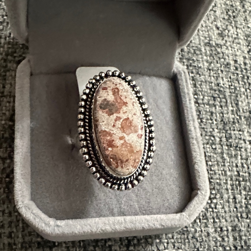 Sterling Silver Oval Rosita Jasper Statement Ring - Pink Brown Stone Size 6